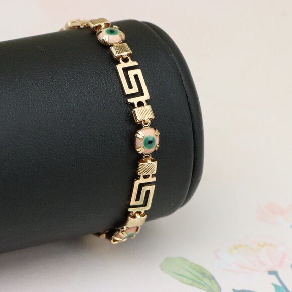 "Greek Key Evil Eye Rose Gold Bracelet, XPNL0825 - Picture 8 of 12